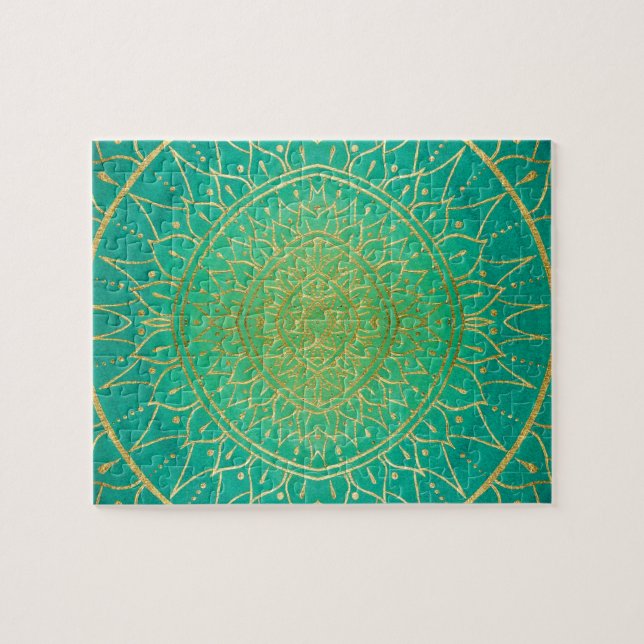 Emeral Green Gold Mandala Jigsaw Puzzle (Horizontal)