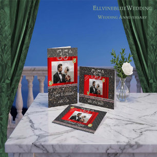 Emerald 35th Wedding Anniversary Black Woven Invitation