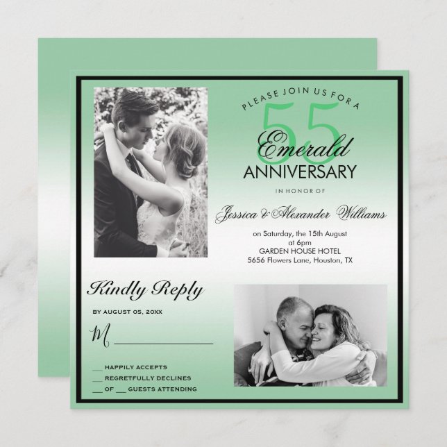 Emerald 55th Wedding Anniversary Double Photo Invitation (Front/Back)