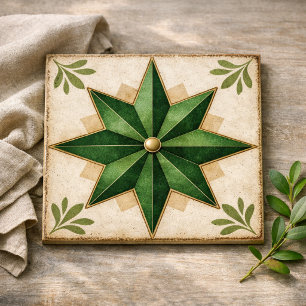 Emerald 8-point Star Faux Encaustic Tile