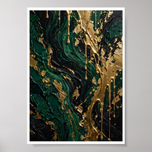 Emerald Abyss - Luxury Green Black and Gold Liquid Poster