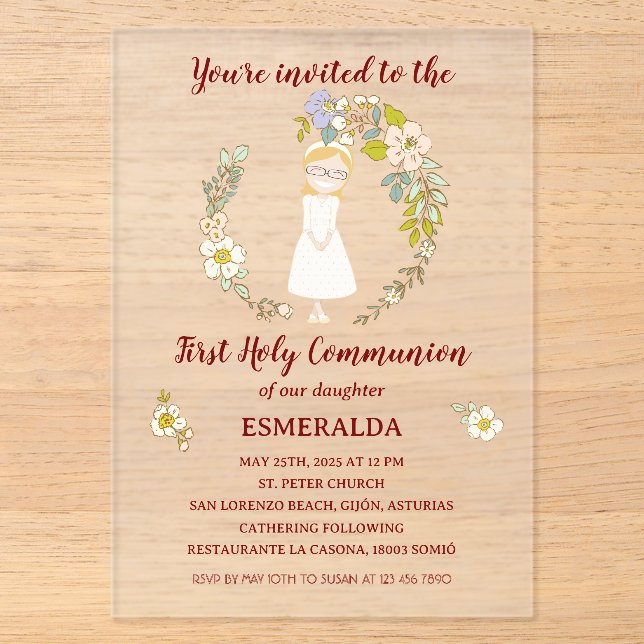 Emerald Acrylic Communion Invitation (Front)