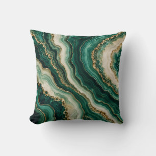 Emerald Agate Gold Mineral Waves Cushion