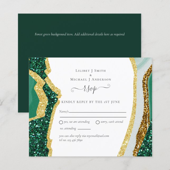 Emerald Agate Gold Wedding RSVP Budget (Front/Back)