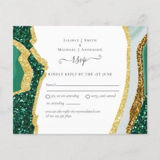 Emerald Agate Gold Wedding RSVP Budget Flyer