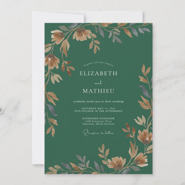 Emerald Amber Foliage Eucalyptus Wedding Invitation (Front)