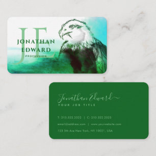 Emerald American Bald Eagle Abstract Monogram Business Card