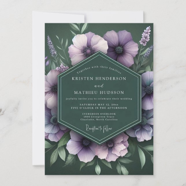 Emerald Amethyst Bloom Wedding Invitation (Front)