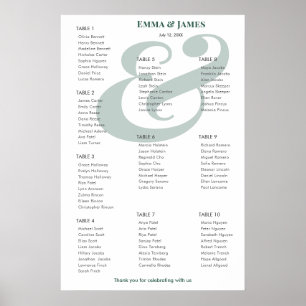Emerald Ampersand Wedding 10 Seating Chart
