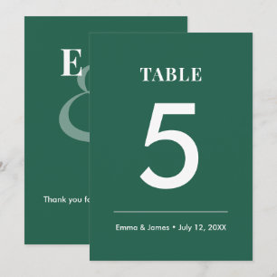 Emerald Ampersand Wedding   Modern Table Number