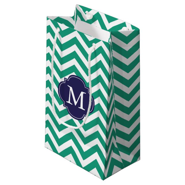 Emerald and Blue Zigzag Pattern Monogram Small Gift Bag (Front Angled)