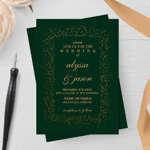 Emerald and Bronze Confetti Bursts Wedding  Invitation