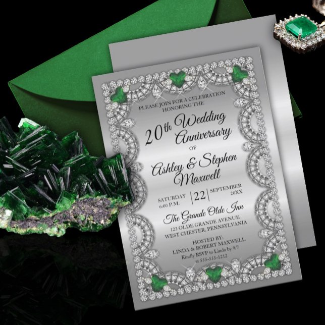 Emerald and Diamond 20th Wedding Anniversary Party Invitation (Creator Uploaded)