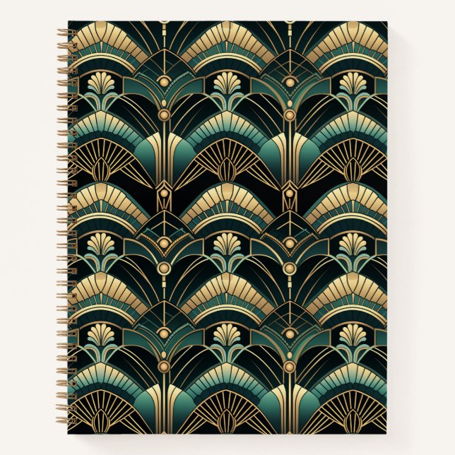 Emerald and Gold 1920s Art Deco Themed Notebook (Front)