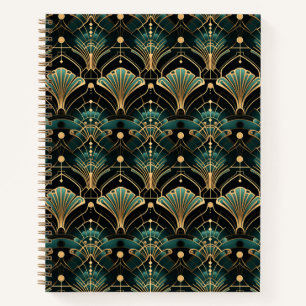 Emerald and Gold Accent Art Deco-inspired Notebook