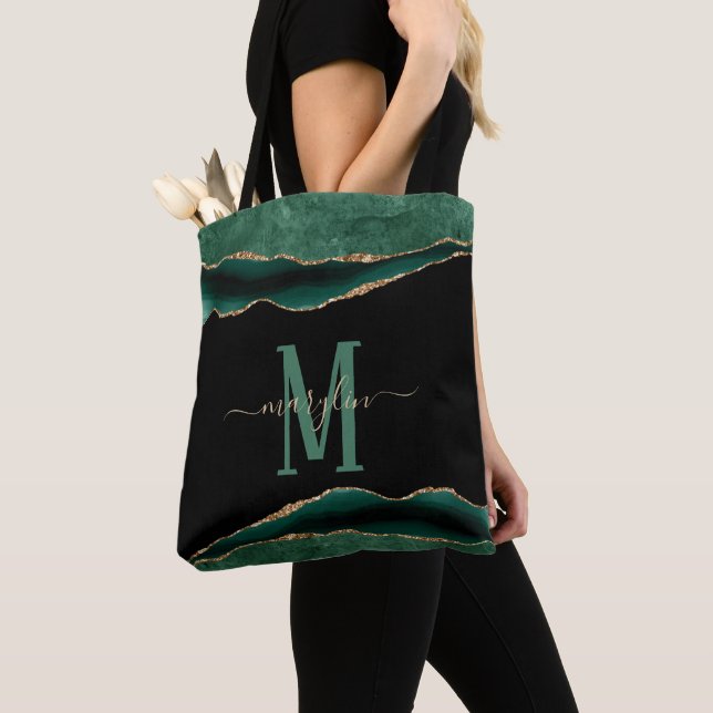 EMERALD AND GOLD AGATE MONOGRAM TOTE BAG (Close Up)