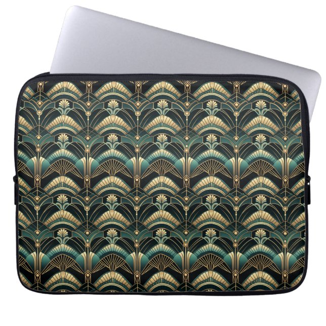 Emerald and Gold Art Deco Themed Laptop Sleeve (Front)