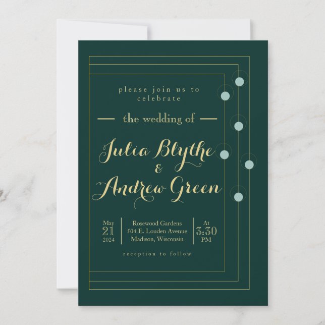 Emerald and Gold Art Deco Wedding Invitation (Front)