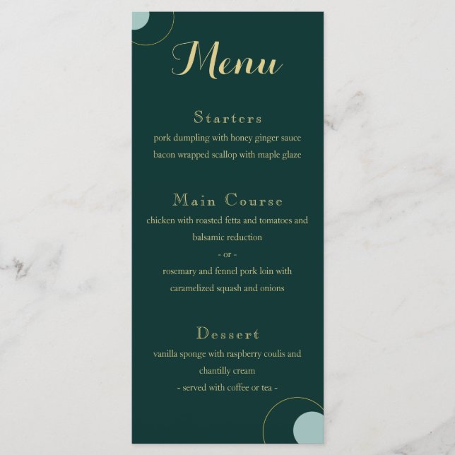 Emerald and Gold Art Deco Wedding Menu (Front)