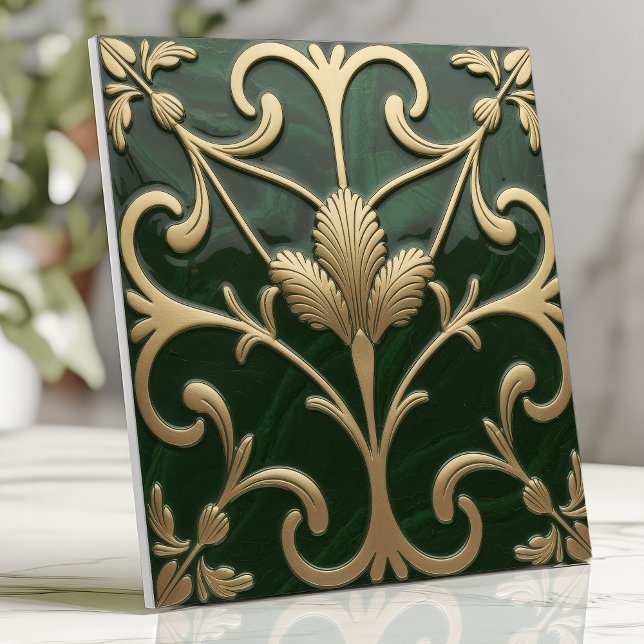 Emerald and Gold Art Nouveau Floral Tile (Creator Uploaded)