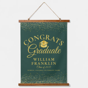 Emerald And Gold Congrats Graduate Graduation Hanging Tapestry
