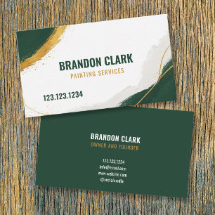 Emerald and Gold Curving Brush Sweeps Painting Business Card