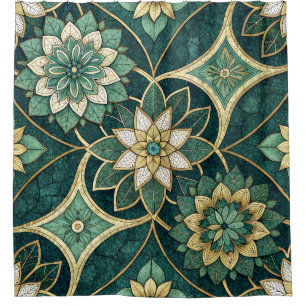 Emerald and Gold Floral Mandala - Ornamental Shower Curtain