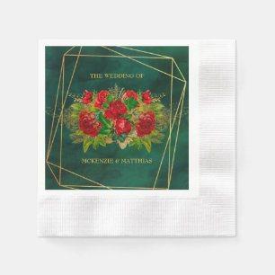 Emerald and Gold Geometric With Red Florals Napkin