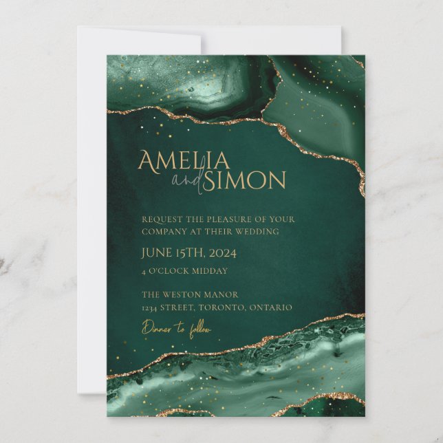 Emerald and Gold Left Dark Invitation (Front)