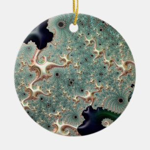 Emerald and Gold Mandelbrot Ceramic Tree Decoration