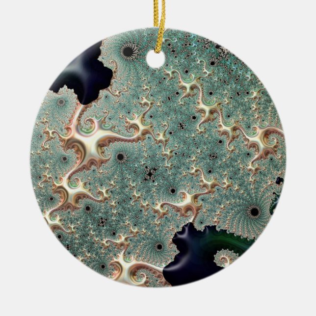 Emerald and Gold Mandelbrot  Ceramic Tree Decoration (Front)