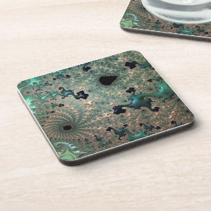 Emerald and Gold Mandelbrot Plastic Coasters