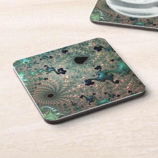 Emerald and Gold Mandelbrot Plastic Coasters (Left Side)
