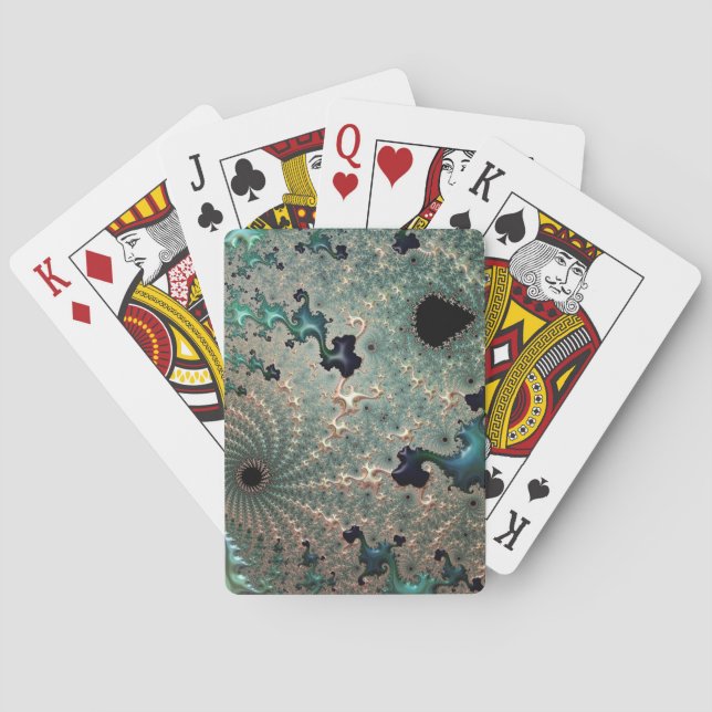 Emerald and Gold Mandelbrot Playing Cards (Back)