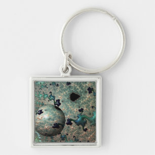 Emerald and Gold Mandelbrot with Sphere Key Ring