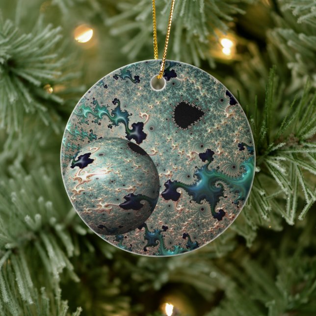 Emerald and Gold Mandelbrot with Sphere Ornament (Tree)