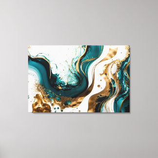 Emerald and Gold Marble Abstract Fluid Art Canvas Print