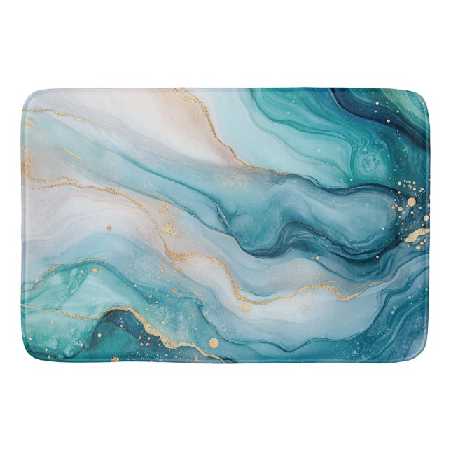 Emerald and Gold Marble Elegance  Bath Mat (Front)