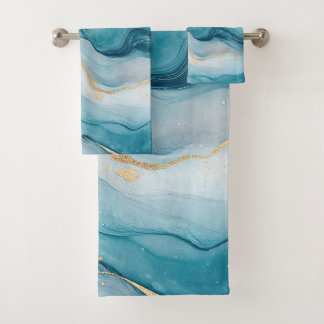 Emerald and Gold Marble Elegance Bath Towel Set