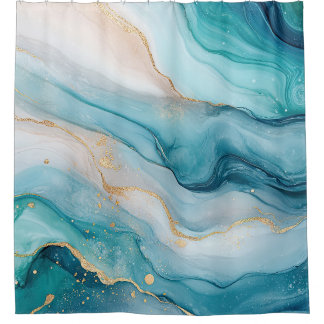 Emerald and Gold Marble Elegance Shower Curtain