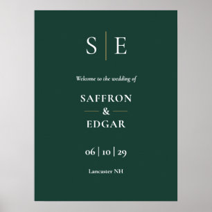 Emerald And Gold Monogram Wedding Welcome Sign