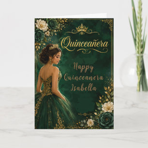 Emerald and Gold Quinceañera Card
