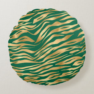 Emerald and Gold Safari Series Design 2 Round Cushion