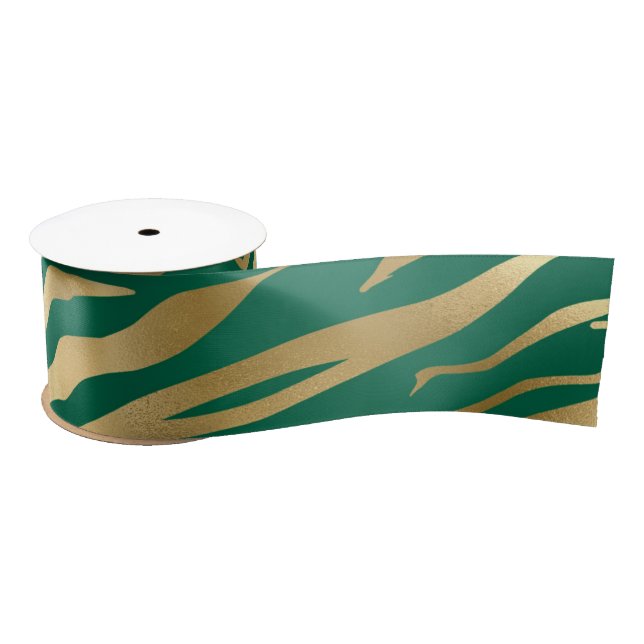 Emerald and Gold Safari Series Design 2 Satin Ribbon (Spool)