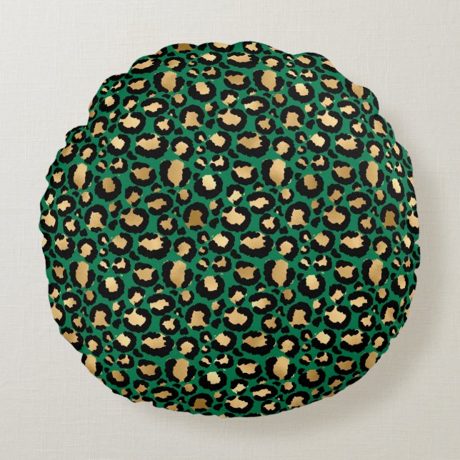 Emerald and Gold Safari Series Design 3 Round Cushion (Front)