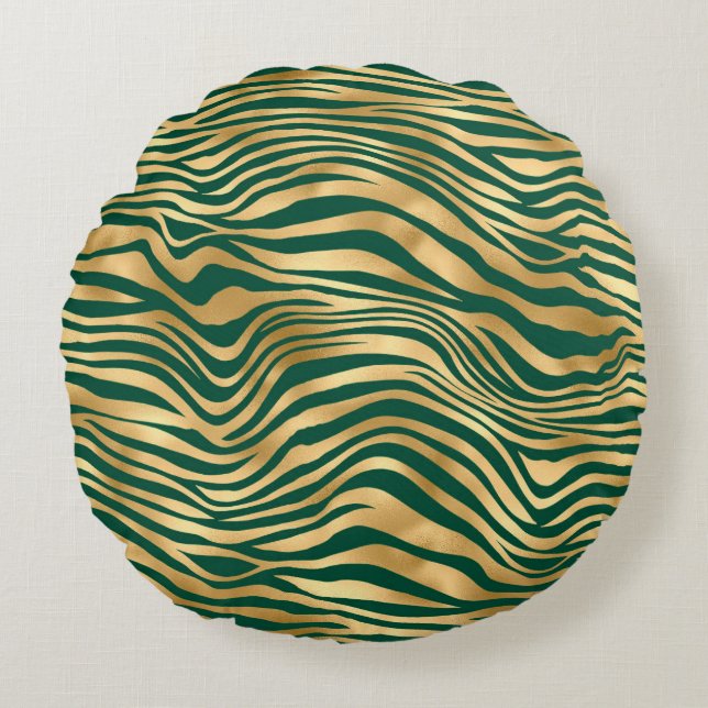 Emerald and Gold Safari Series Design 4 Round Cushion (Front)