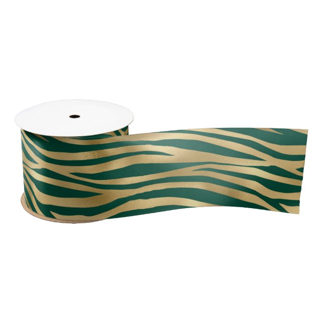 Emerald and Gold Safari Series Design 4 Satin Ribbon (Spool)