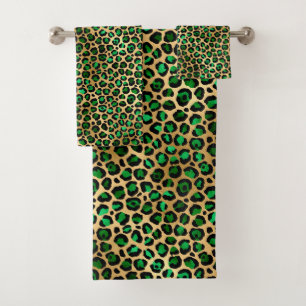 Emerald and Gold Safari Series Design 8 Bath Towel Set