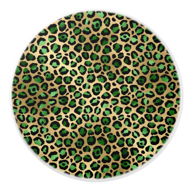 Emerald and Gold Safari Series Design 8 Ceramic Knob (Front)
