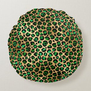 Emerald and Gold Safari Series Design 8 Round Cushion
